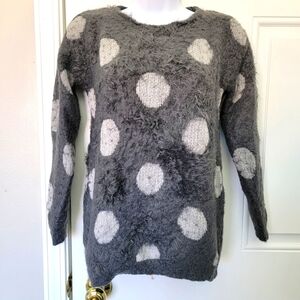 Joseph A Crewneck Sweater Eyelash Dark And Light Gray Circles Soft Fuzzy Size S